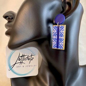 Cobalt Blue Earrings - Santorini - Moroccan Tile - Blue Tile